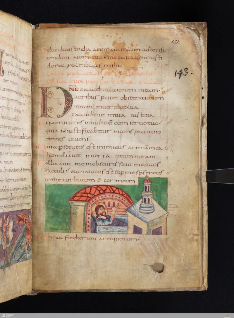 Stuttgart Psalter, Psalm 142 (folio 157r) by Master of the Stuttgart Psalter depicting Psalms 142