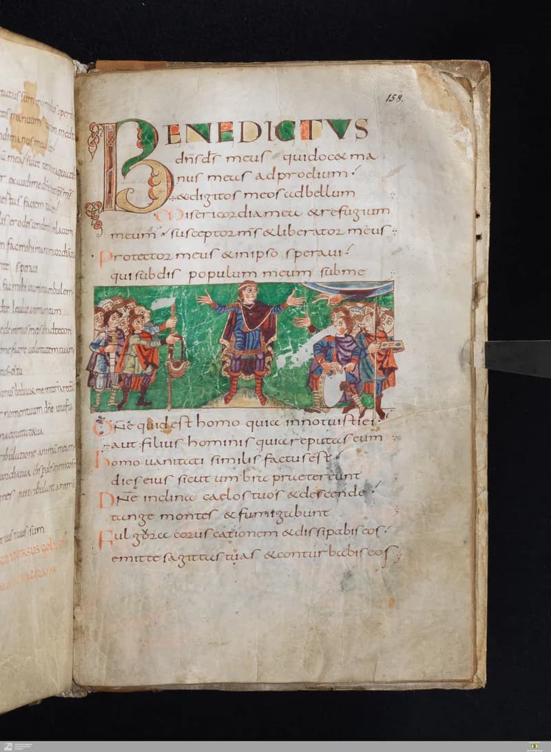 Stuttgart Psalter, Psalm 143 (folio 158r) by Master of the Stuttgart Psalter depicting Psalms 143