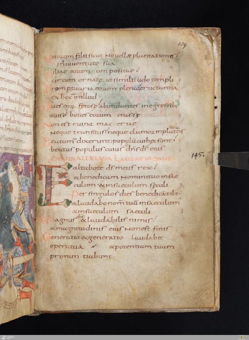 Stuttgart Psalter, Psalm 144 (folio 159r) by Master of the Stuttgart Psalter depicting Psalms 144