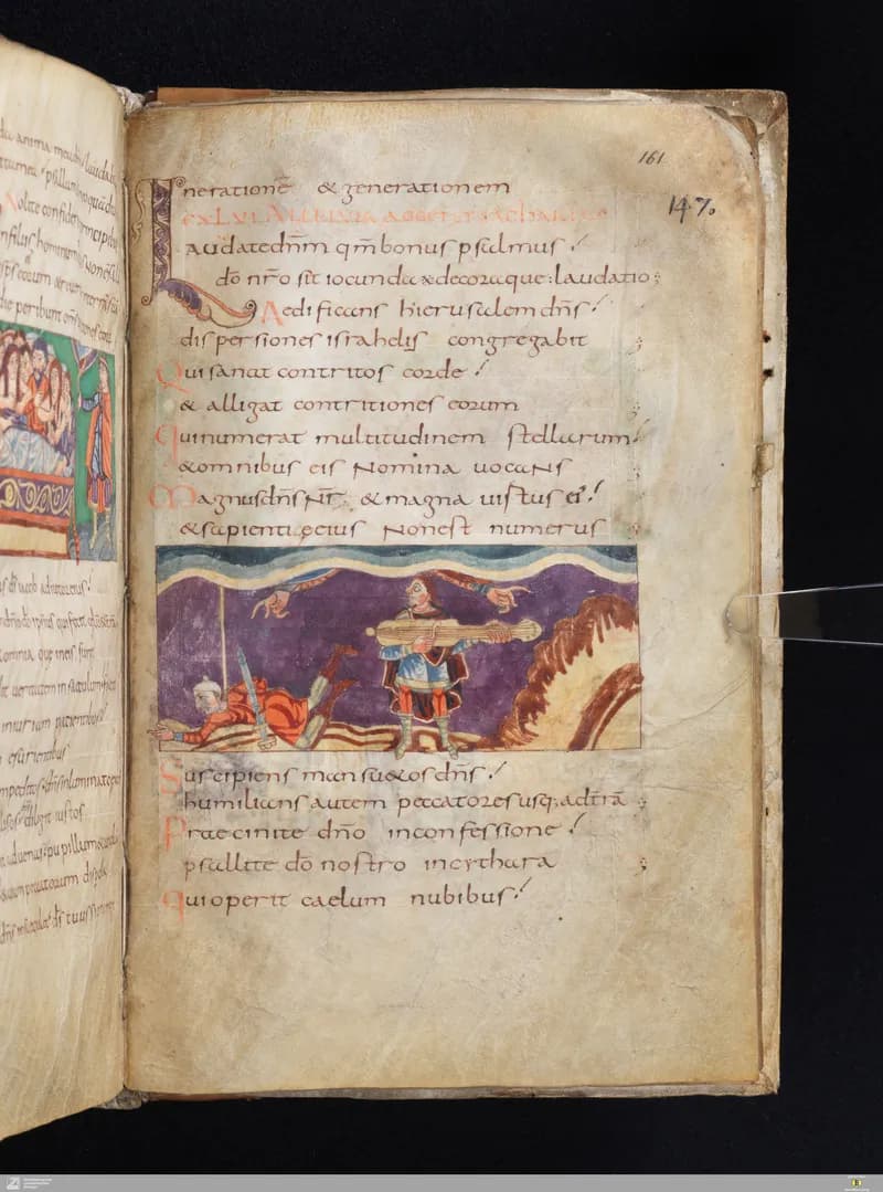 Stuttgart Psalter, Psalm 146 (folio 161r) by Master of the Stuttgart Psalter depicting Psalms 146