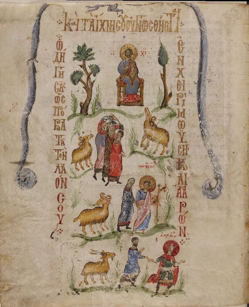 Moses and Aaron (Theodore Psalter, Ps. 77) by Theodore of Caesarea depicting Psalms 77:20