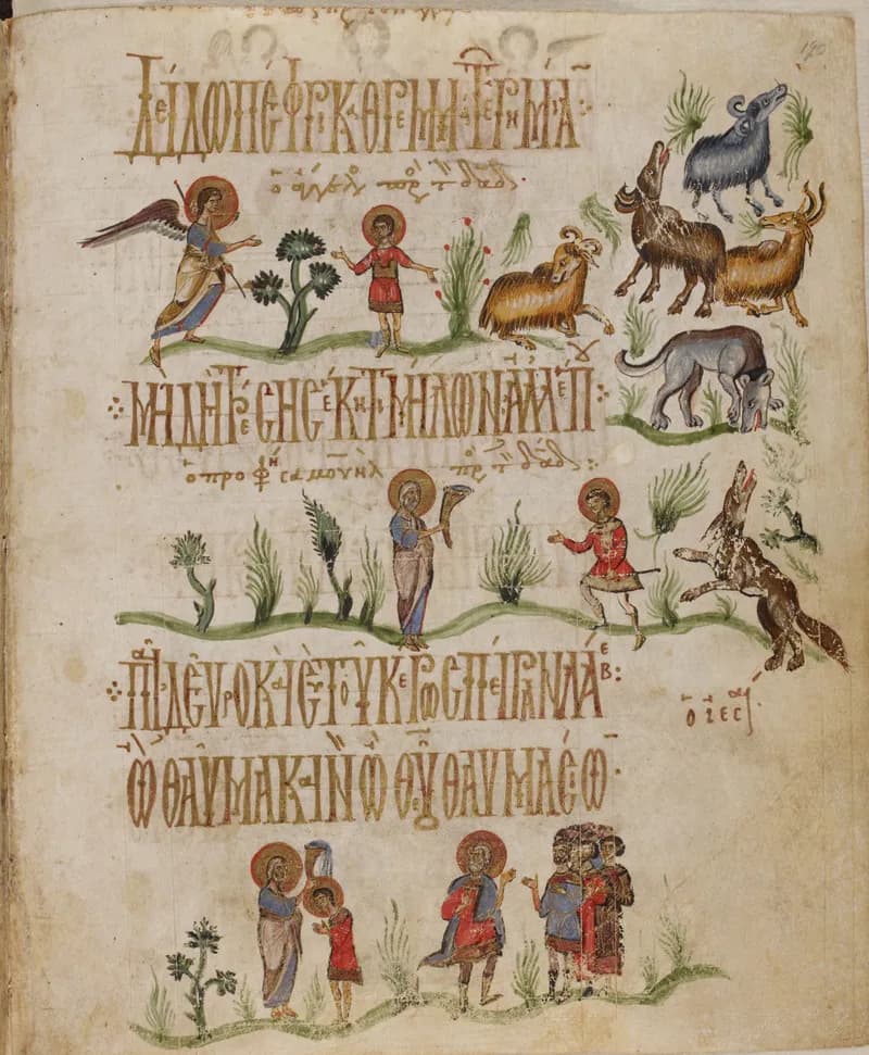 Samuel and David (Theodore Psalter) by Theodore of Caesarea depicting 1 Samuel 16:11