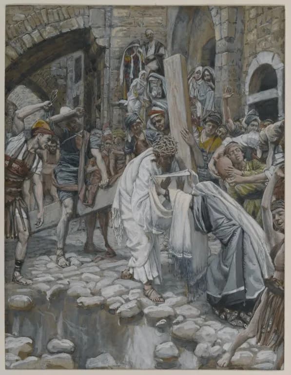 A Holy Woman Wipes the Face of Jesus by James Tissot depicting Luke 23:27