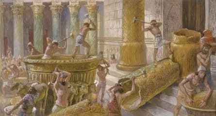 The Chaldees Destroy the Brazen Sea by James Tissot depicting 2 Kings 25:13