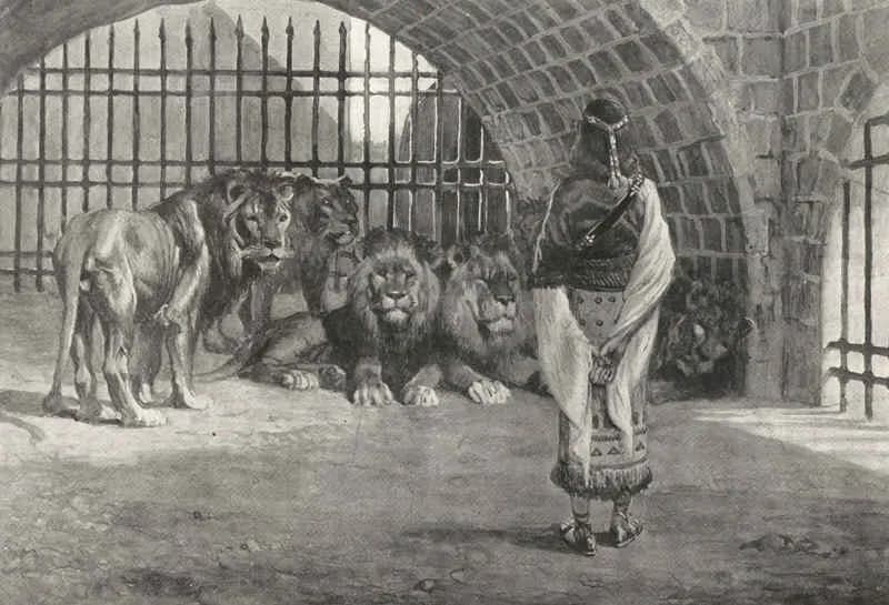 Daniel in the Lion's Den by James Tissot depicting Daniel 6:16