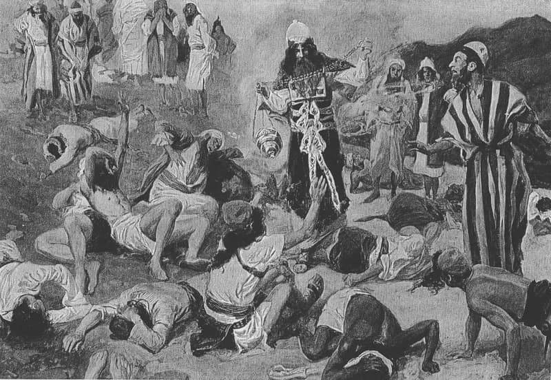 The Fire of Atonement (Aaron's Inaugural Sacrifice) by James Tissot depicting Leviticus 9:22