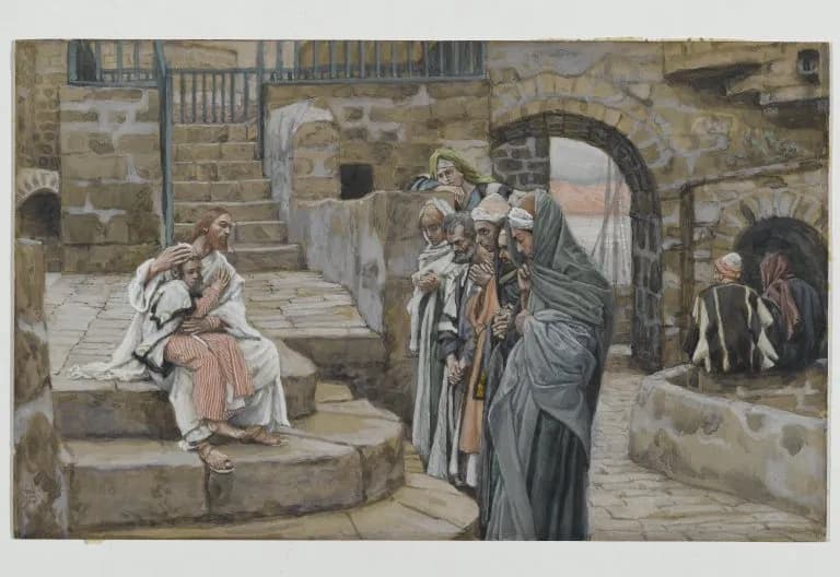 Jesus and the Little Child by James Tissot depicting Matthew 18:1