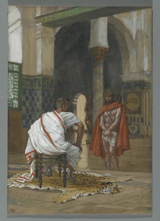 Jesus Before Pilate Second Interview by James Tissot depicting John 18:38