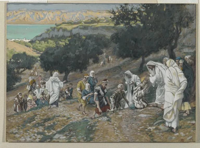 Jesus Heals the Blind and Lame on the Mountain by James Tissot depicting Matthew 15:29