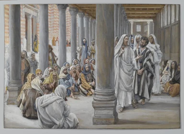 Jesus Walks in the Portico of Solomon by James Tissot depicting John 10:22