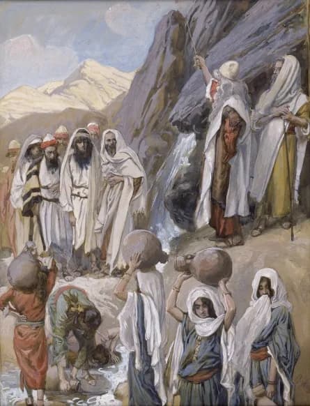Moses Strikes the Rock by James Tissot depicting Exodus 17:5