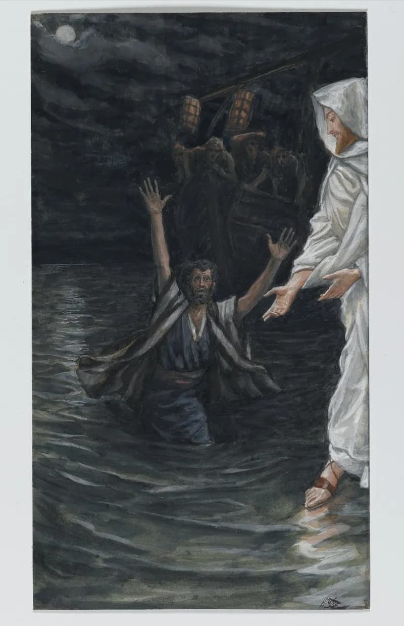 Saint Peter Walks on the Sea by James Tissot depicting Matthew 14:28