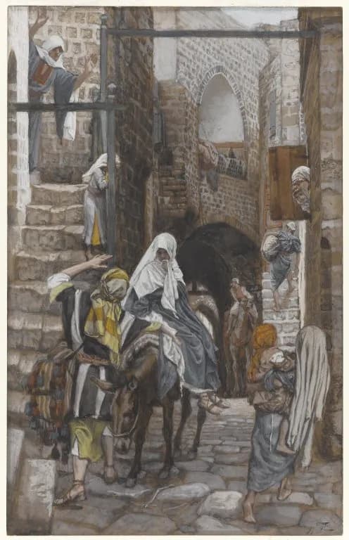 Saint Joseph Seeks a Lodging in Bethlehem by James Tissot depicting Luke 2:4