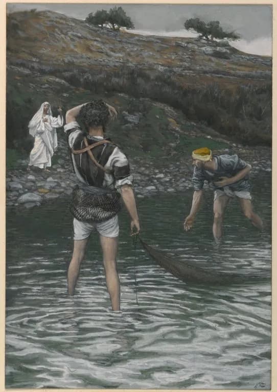 The Calling of Saint Peter and Saint Andrew by James Tissot depicting Luke 5:1