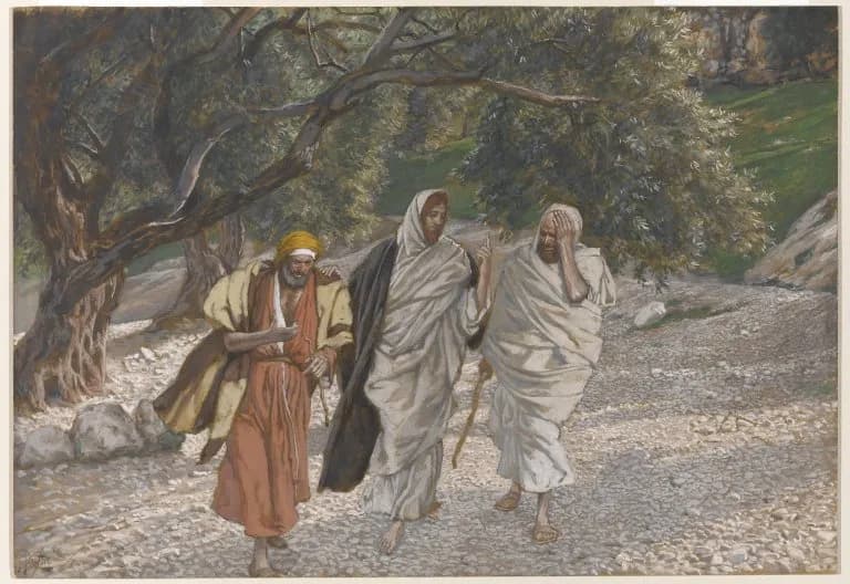 The Pilgrims of Emmaus on the Road by James Tissot depicting Luke 24:13