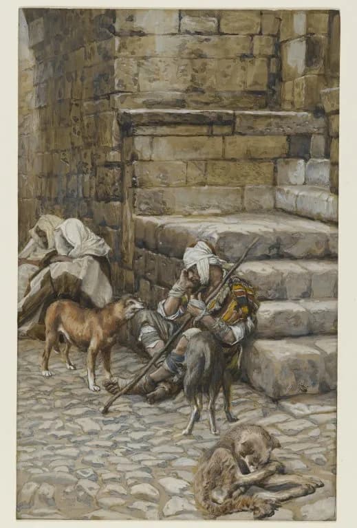The Poor Lazarus at the Rich Man's Door by James Tissot depicting Luke 16:19