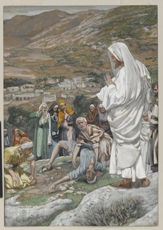 The Possessed Boy at the Foot of Mount Tabor by James Tissot depicting Matthew 17:14