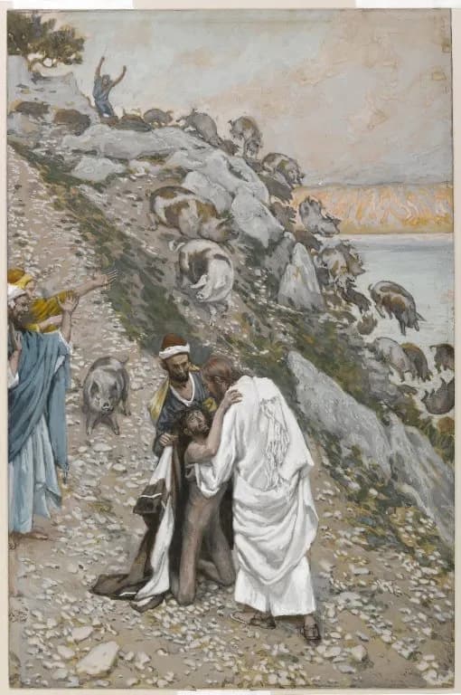 The Swine Driven into the Sea by James Tissot depicting Matthew 8:28