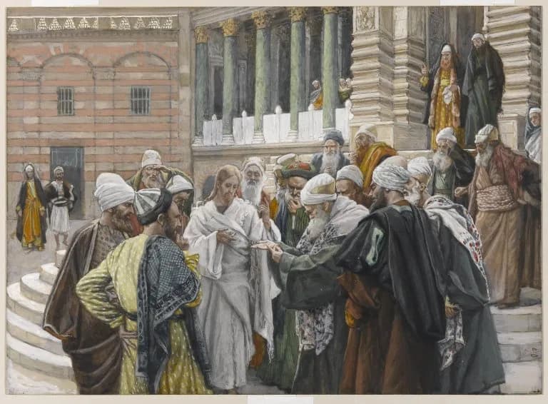The Tribute Money by James Tissot depicting Matthew 22:15