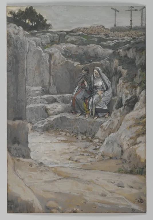 The Two Marys Watch the Tomb by James Tissot depicting Matthew 27:61