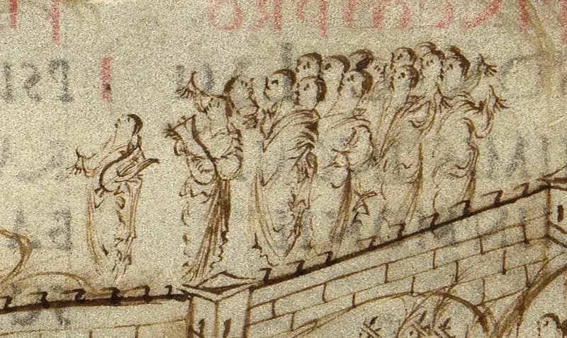 Utrecht Psalter, Psalm 46 by Master of the Utrecht Psalter depicting Psalms 46:1
