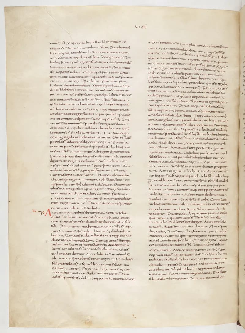 Vivian Bible, 1 Chronicles 9 (folio 224) by Master C. (Vivian Bible illuminator) depicting 1 Chronicles 9