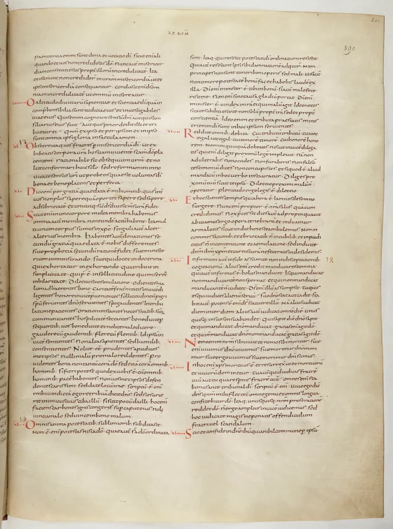 Vivian Bible, 2 Thessalonians 3 (folio 787) by Master C. (Vivian Bible illuminator) depicting 2 Thessalonians 3