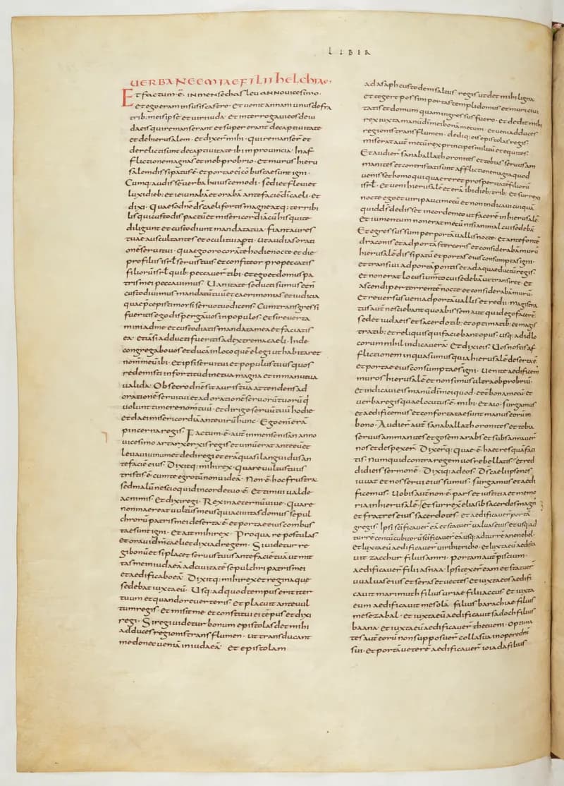 Vivian Bible, Ezekiel 21 (folio 584) by Master C. (Vivian Bible illuminator) depicting Ezekiel 21