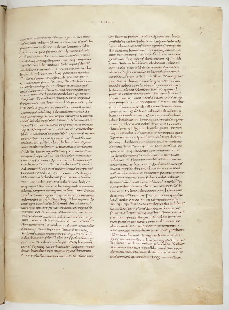 Vivian Bible, Ezra 4 (folio 261) by Master C. (Vivian Bible illuminator) depicting Ezra 4