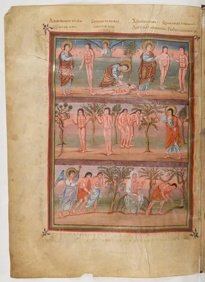 Vivian Bible, Genesis 30 (folio 28) by Master C. (Vivian Bible illuminator) depicting Genesis 30