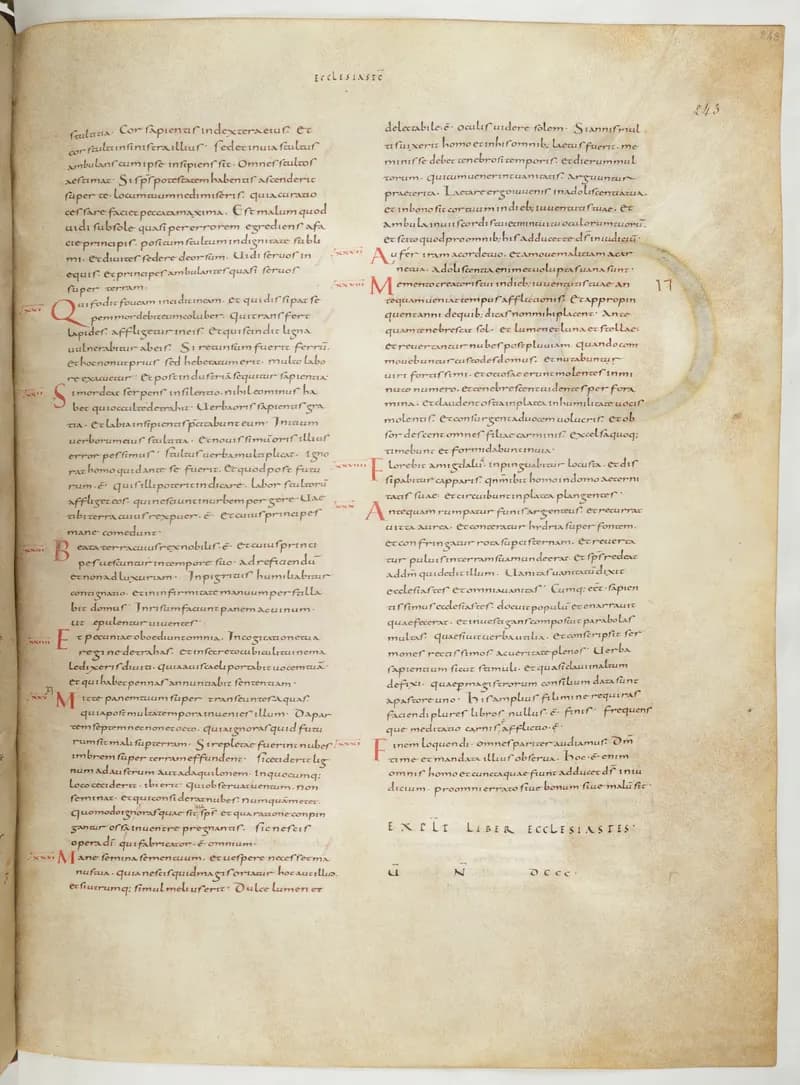 Vivian Bible, Isaiah 3 (folio 493) by Master C. (Vivian Bible illuminator) depicting Isaiah 3
