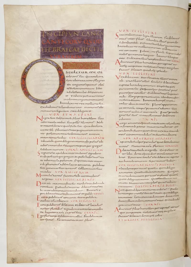 Vivian Bible, Isaiah 4 (folio 494) by Master C. (Vivian Bible illuminator) depicting Isaiah 4