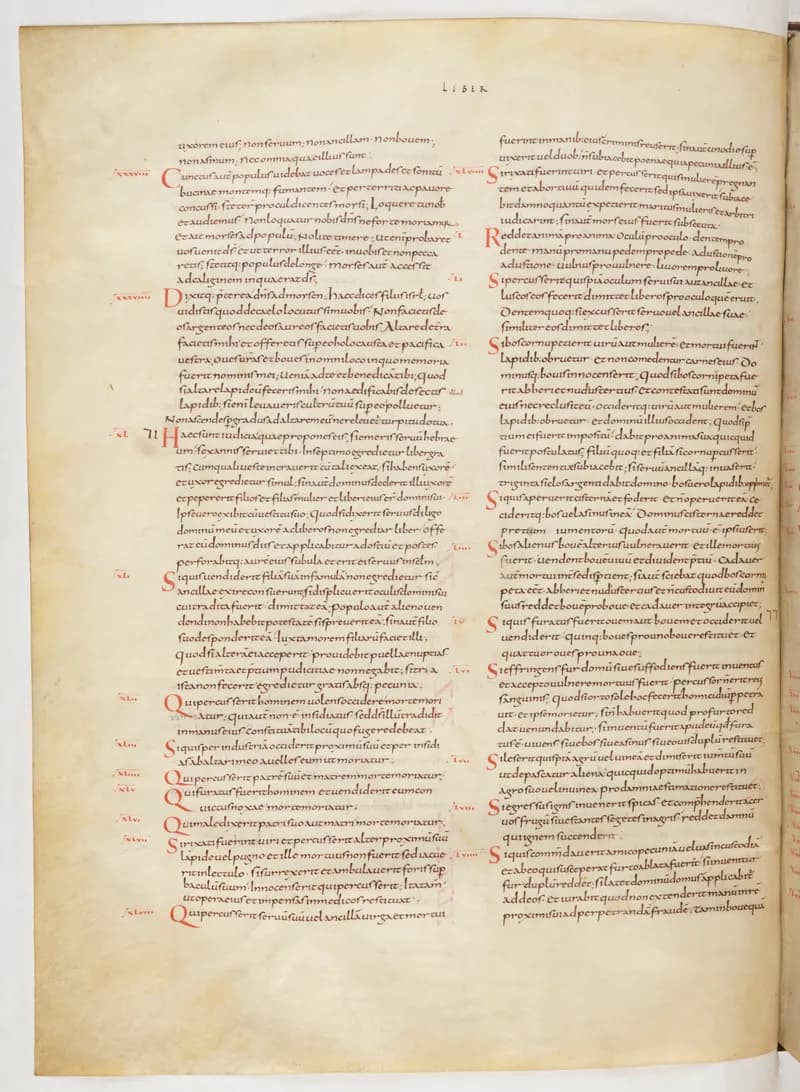 Vivian Bible, Leviticus 15 (folio 74) by Master C. (Vivian Bible illuminator) depicting Leviticus 15