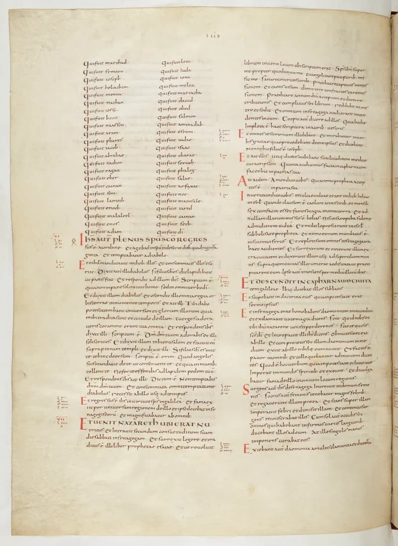Vivian Bible, Luke 12 (folio 704) by Master C. (Vivian Bible illuminator) depicting Luke 12