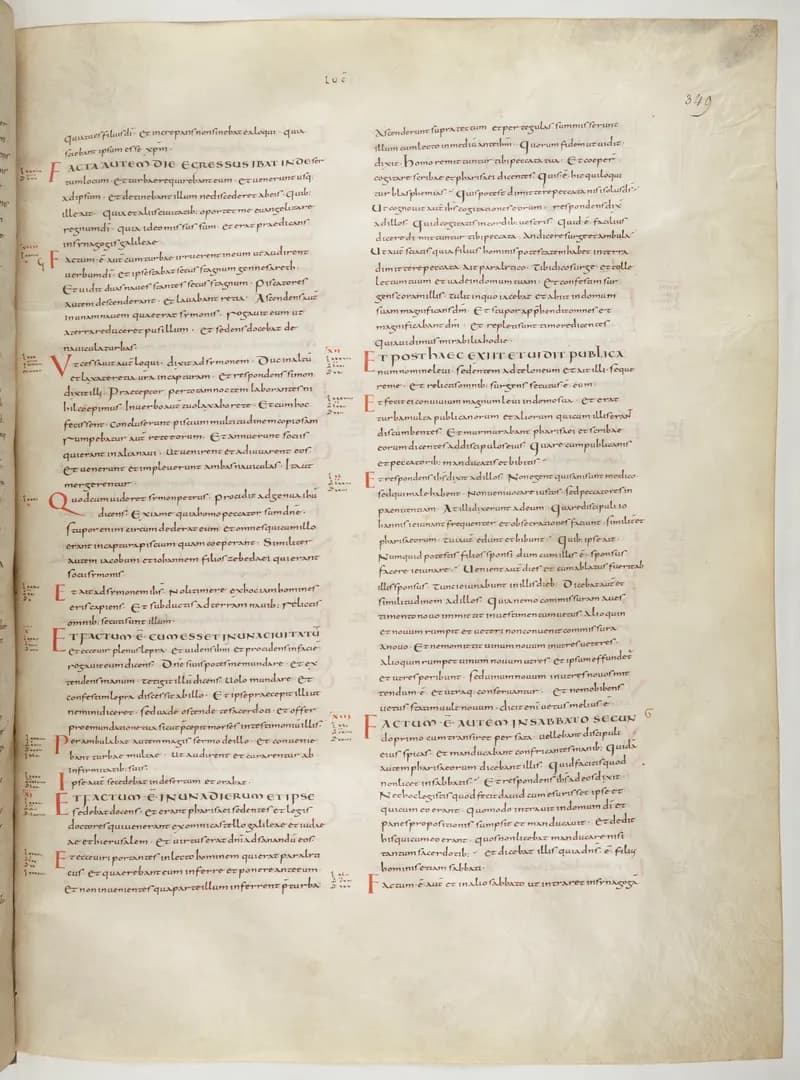 Vivian Bible, Luke 14 (folio 705) by Master C. (Vivian Bible illuminator) depicting Luke 14