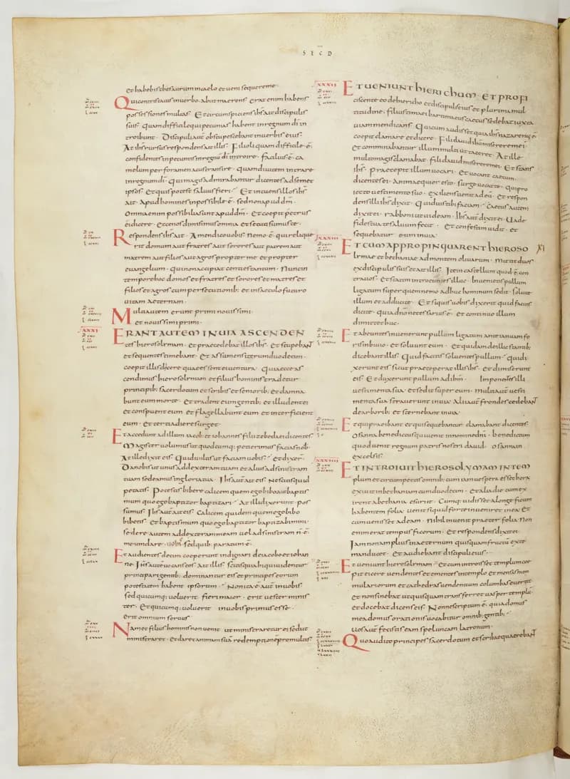Vivian Bible, Mark 12 (folio 694) by Master C. (Vivian Bible illuminator) depicting Mark 12