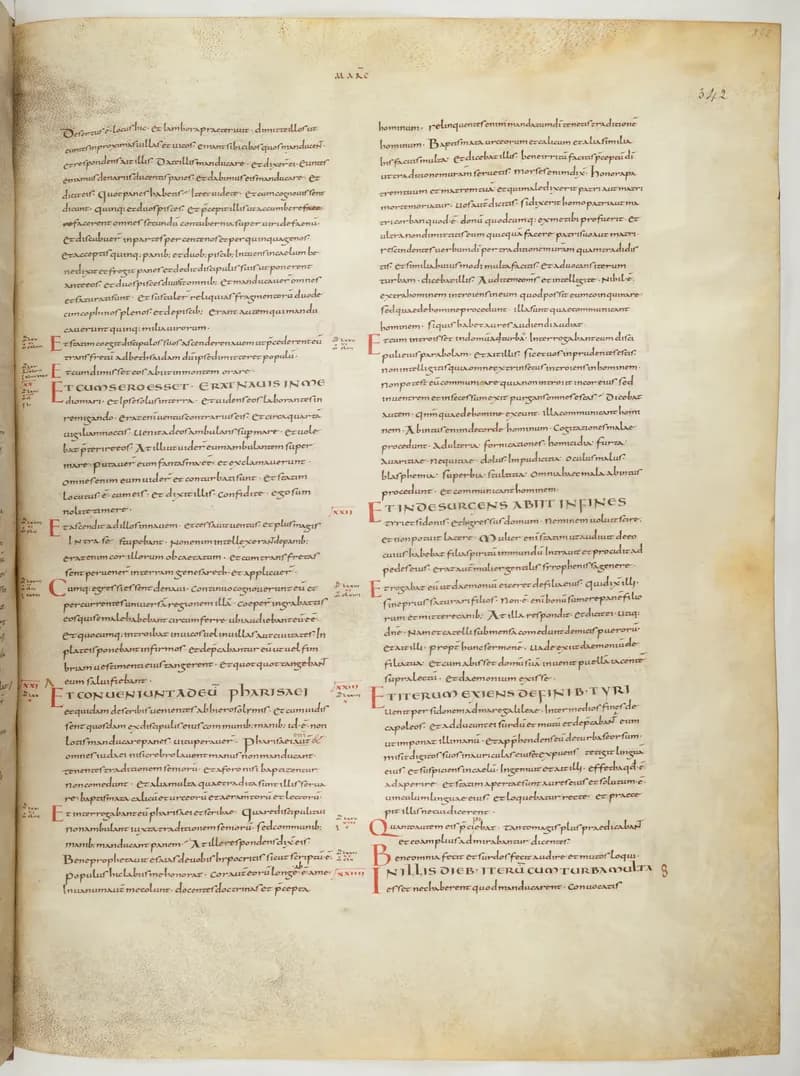 Vivian Bible, Mark 8 (folio 691) by Master C. (Vivian Bible illuminator) depicting Mark 8