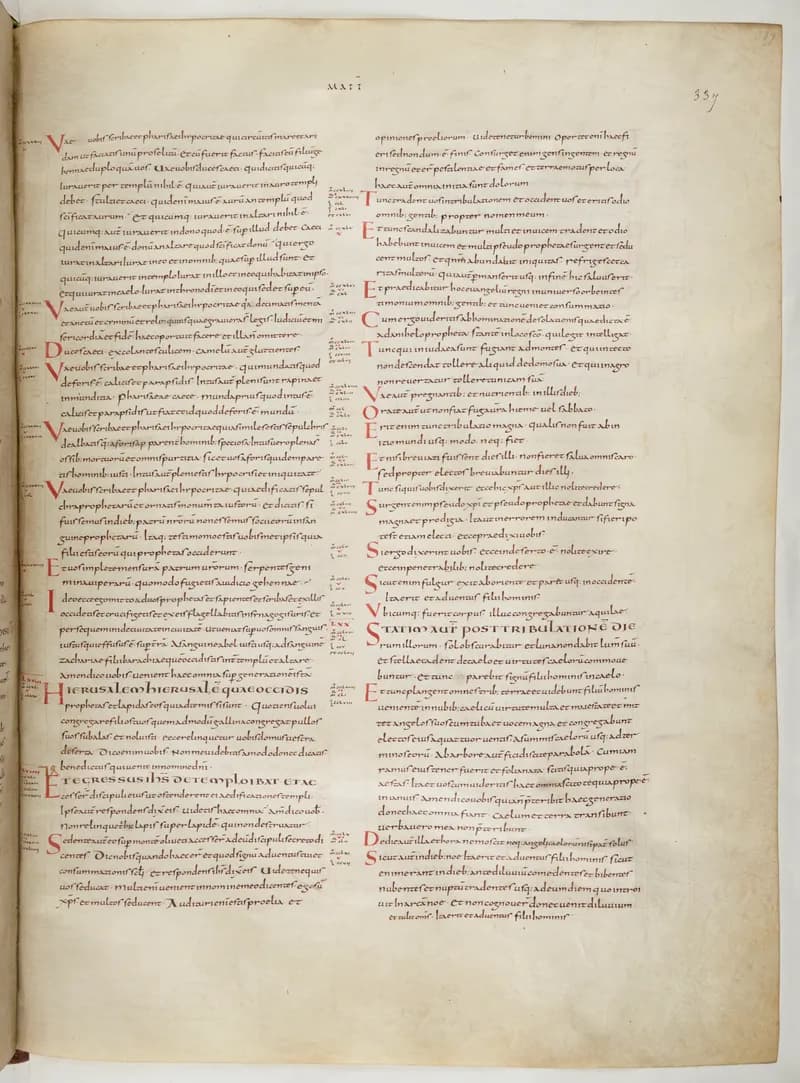 Vivian Bible, Matthew 20 (folio 681) by Master C. (Vivian Bible illuminator) depicting Matthew 20
