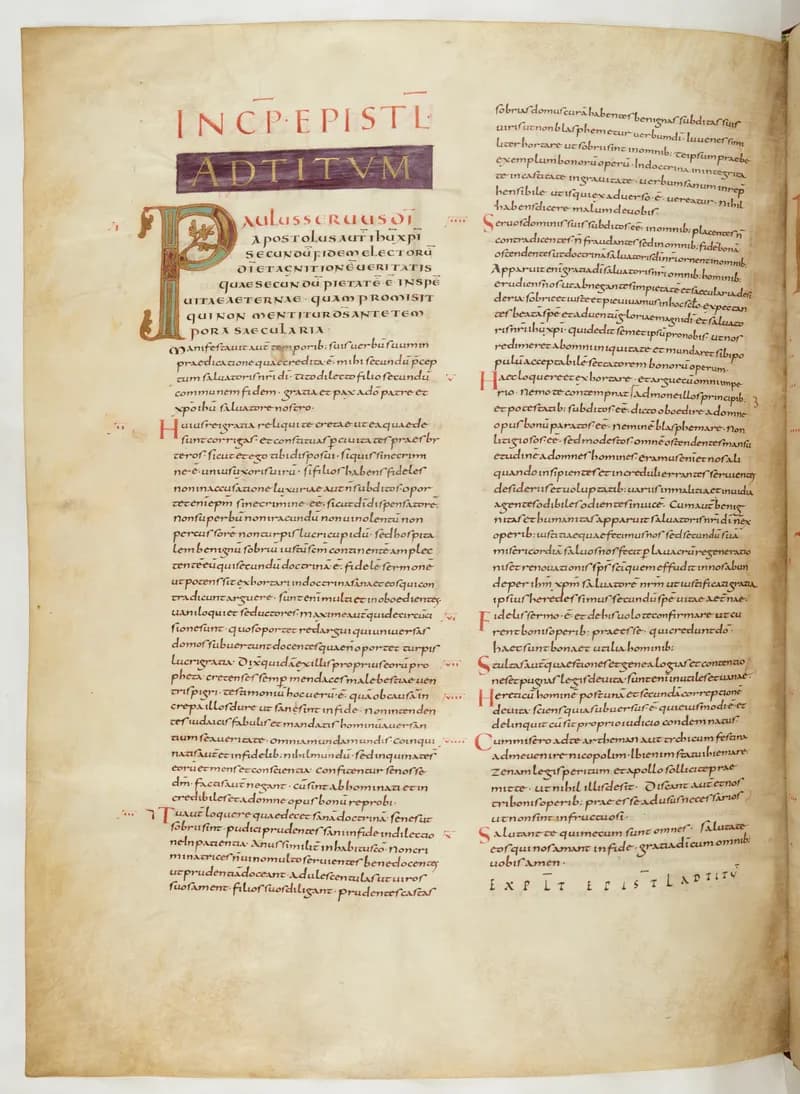 Vivian Bible, Revelation 18 (folio 828) by Master C. (Vivian Bible illuminator) depicting Revelation 18