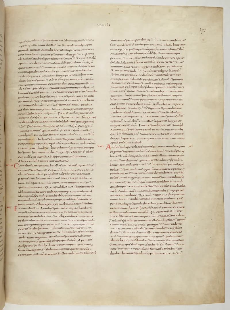 Vivian Bible, Romans 12 (folio 749) by Master C. (Vivian Bible illuminator) depicting Romans 12