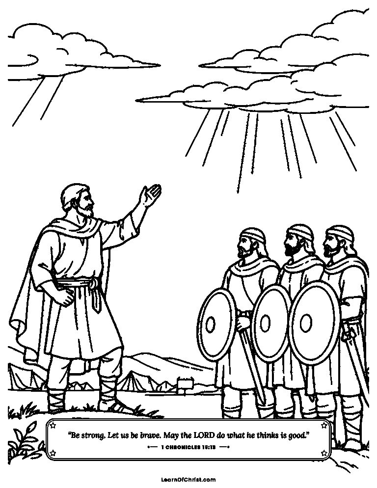 1 Chronicles 19 coloring page - Joab tells his men to be brave