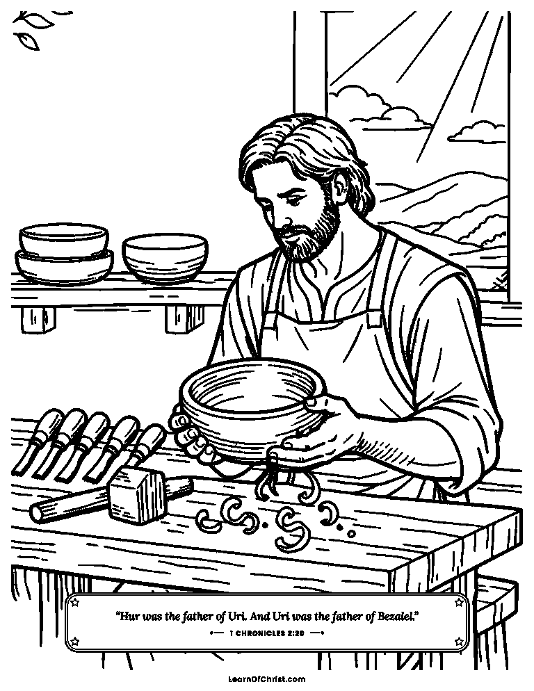 1 Chronicles 2 coloring page - Bezalel the craftsman at his bench