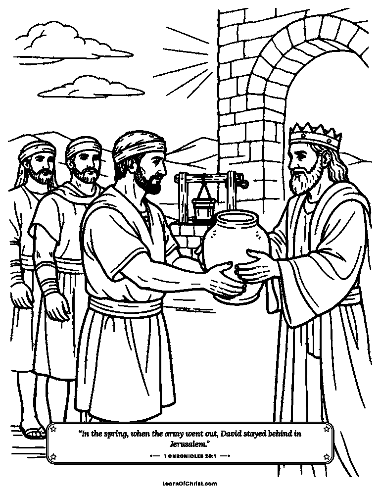 1 Chronicles 20 coloring page - David's men bring water from the well