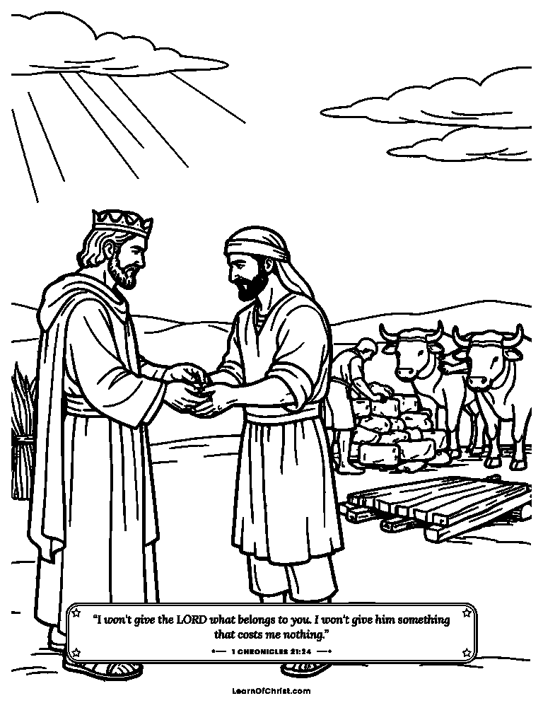 1 Chronicles 21 coloring page - David buys the threshing floor for God