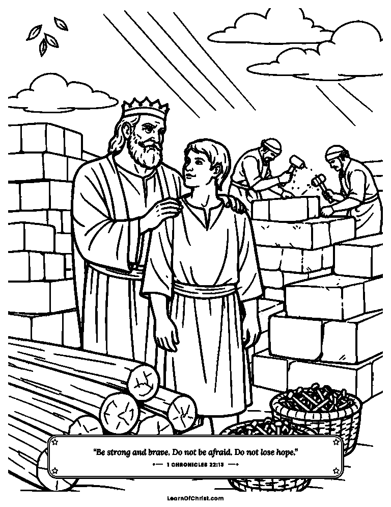 1 Chronicles 22 coloring page - David stacks supplies for the temple