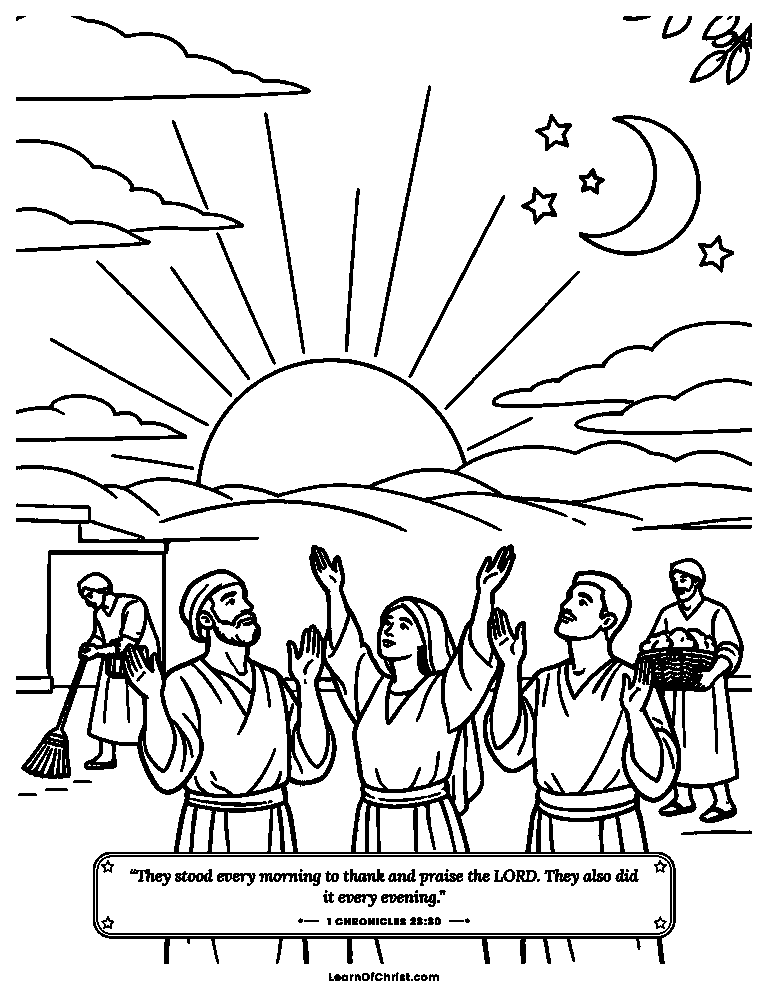 1 Chronicles 23 coloring page - Helpers praise God morning and evening