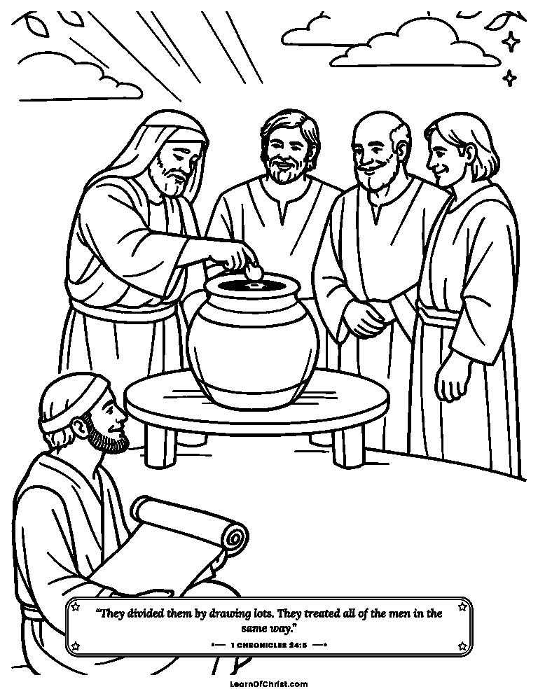 1 Chronicles 24 coloring page - Priests draw lots to take turns