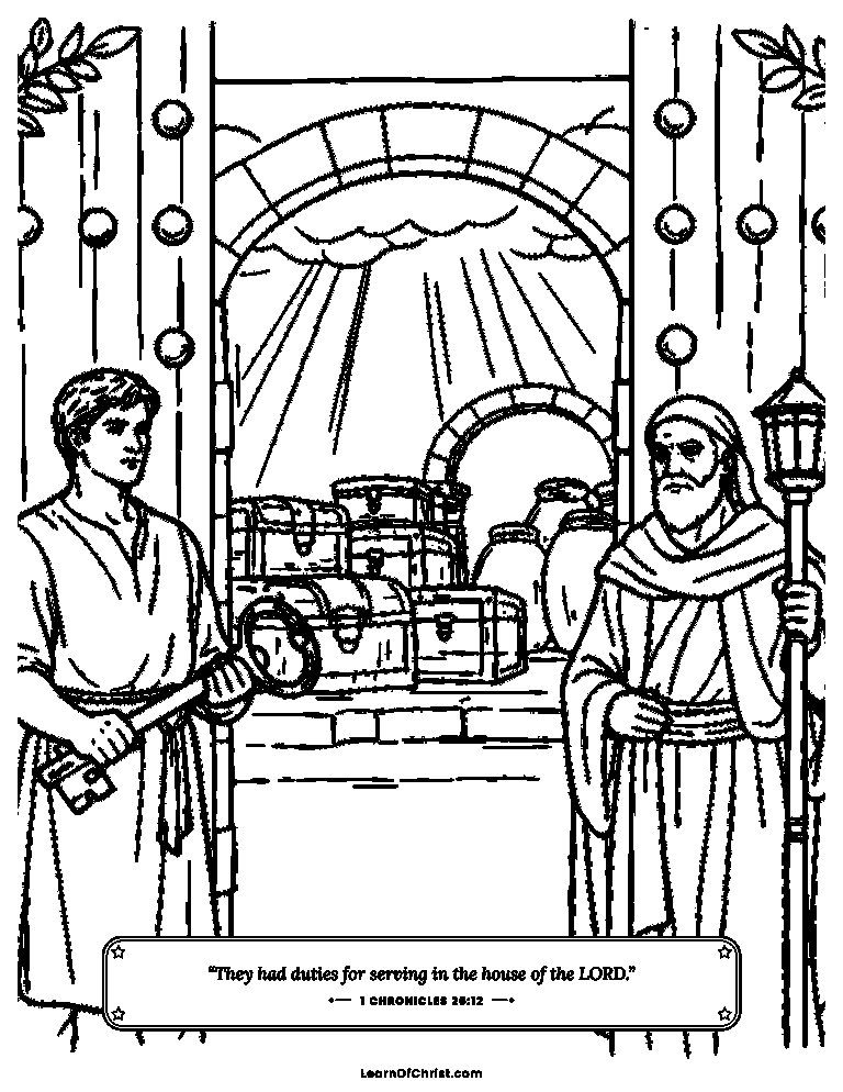 1 Chronicles 26 coloring page - Gatekeepers guard the doors of God's house