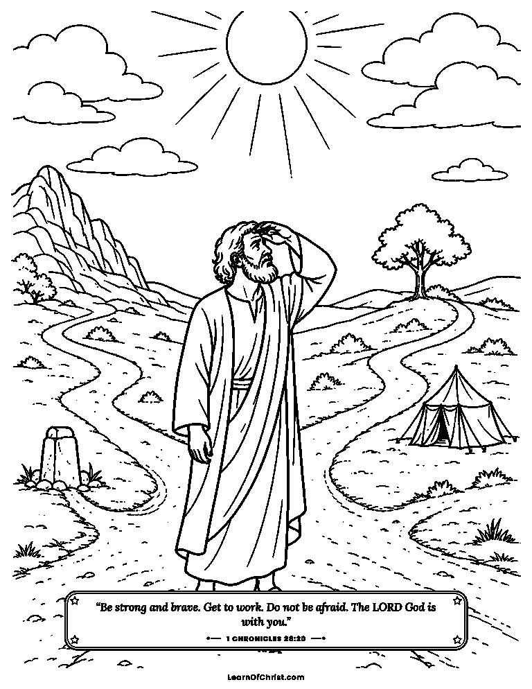 1 Chronicles 28 coloring page - David hands Solomon the temple plans