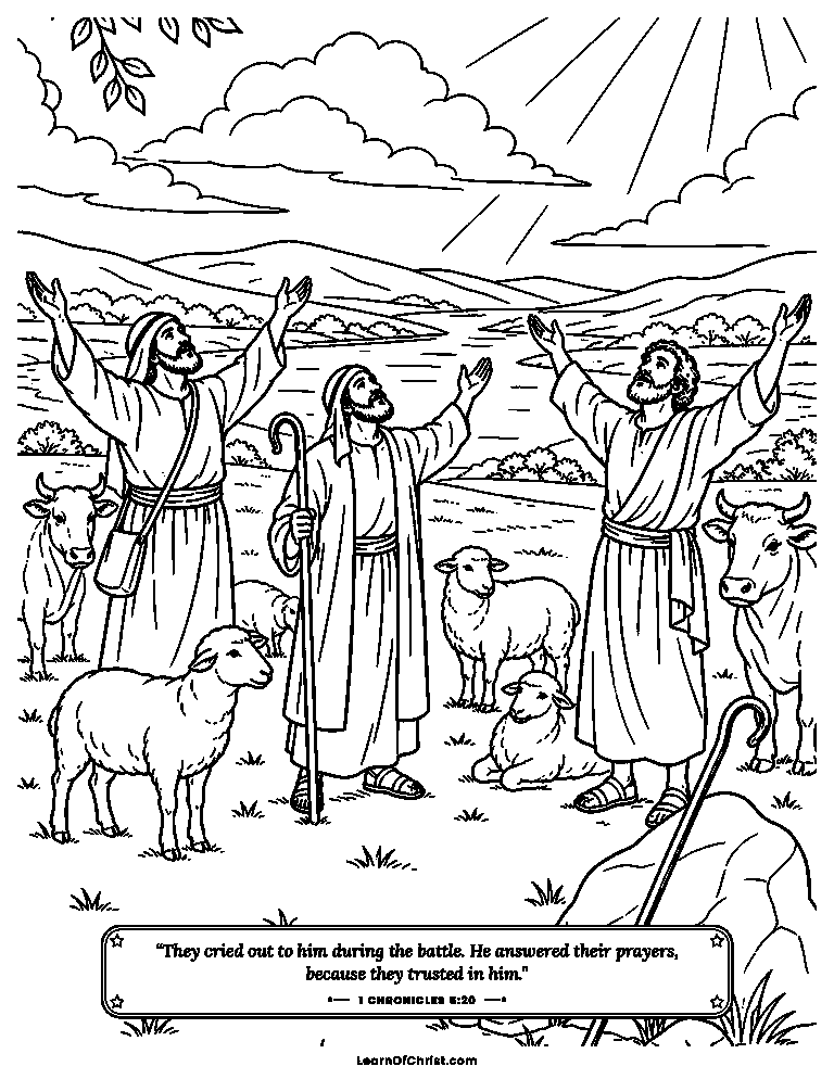 1 Chronicles 5 coloring page - Shepherds call out to God for help